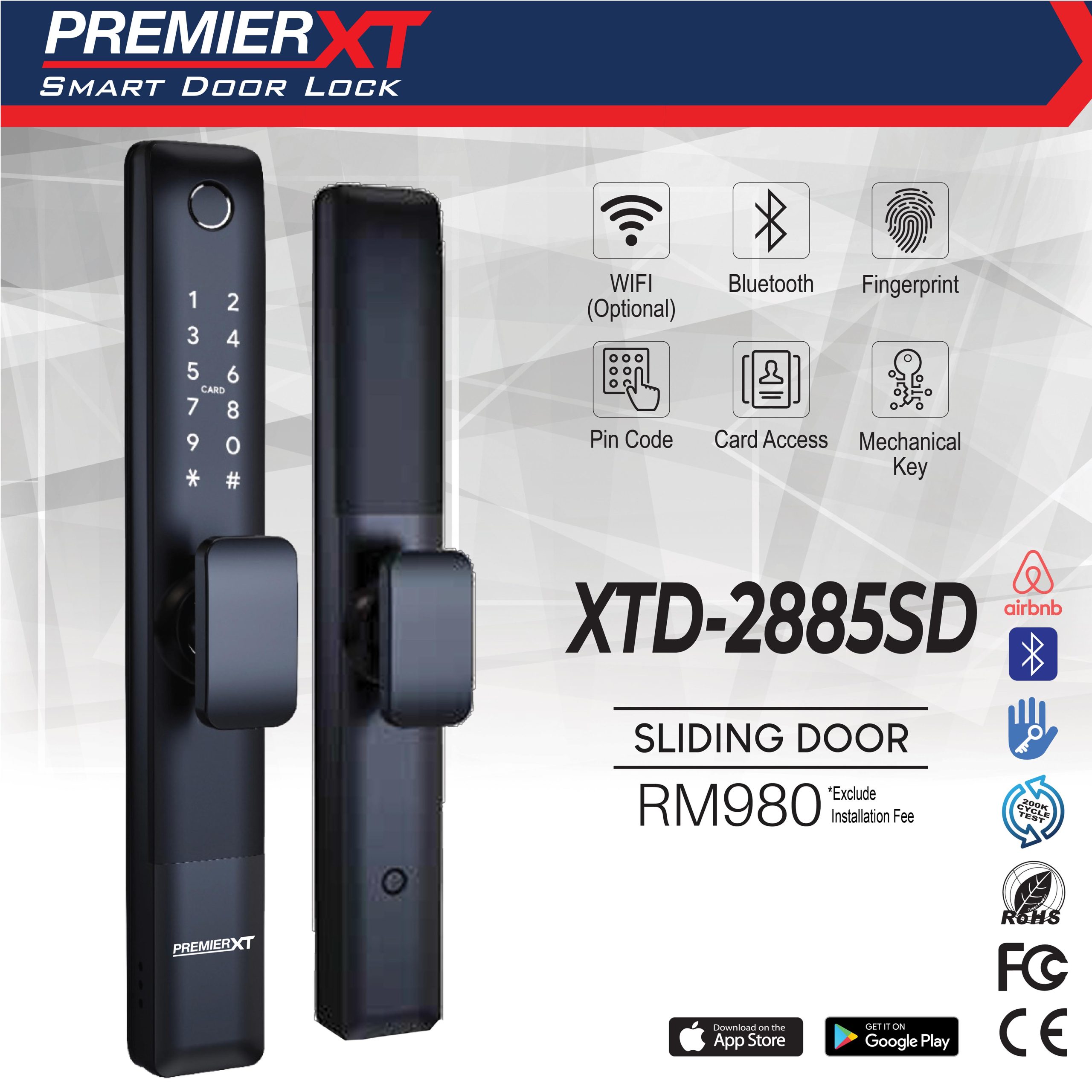 PREMIER XT DDL XTD-2885SD Sliding Door, 滑动电子锁